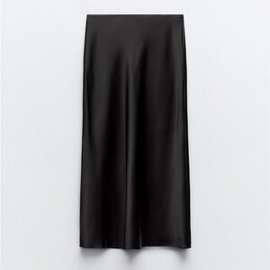 Zara Satin Effect Midi Skirt - Black, Small